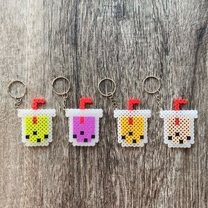 Boba tea lot of 4 keychain handmade perler beads collectible